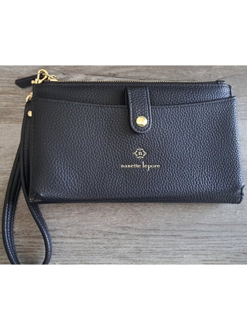Nanette Lepore Black Pebbled Faux Leather Wristlet Wallet Clutch Organizer